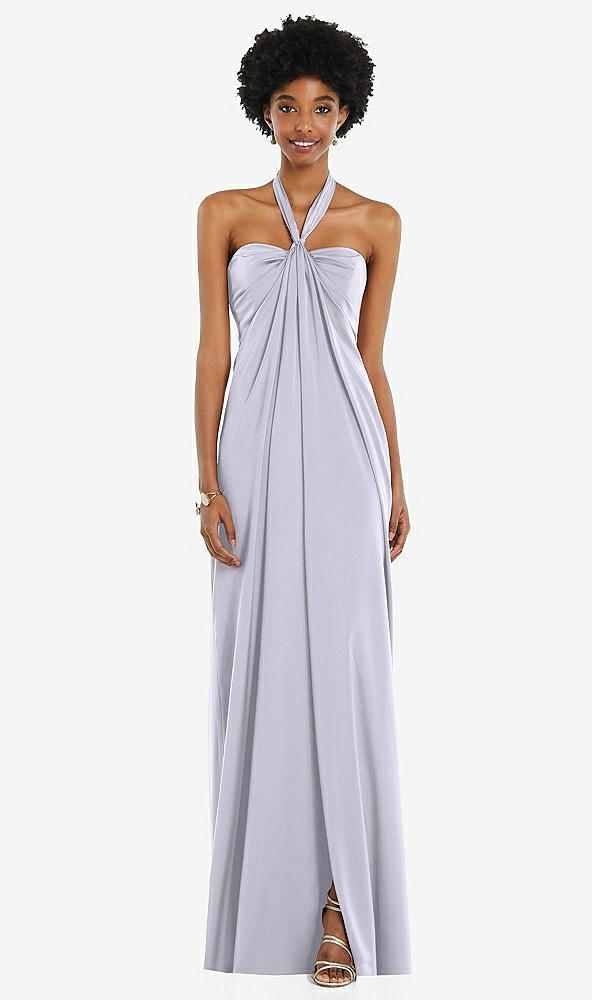 Front View - Silver Dove Draped Satin Grecian Column Gown with Convertible Straps