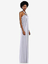 Side View Thumbnail - Silver Dove Draped Satin Grecian Column Gown with Convertible Straps