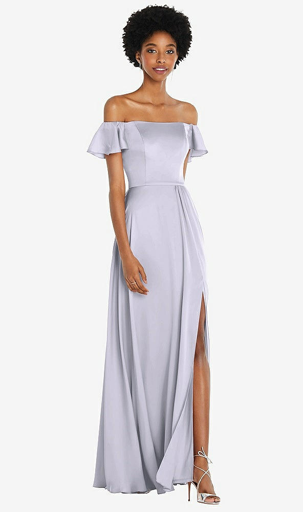 Front View - Silver Dove Straight-Neck Ruffled Off-the-Shoulder Satin Maxi Dress