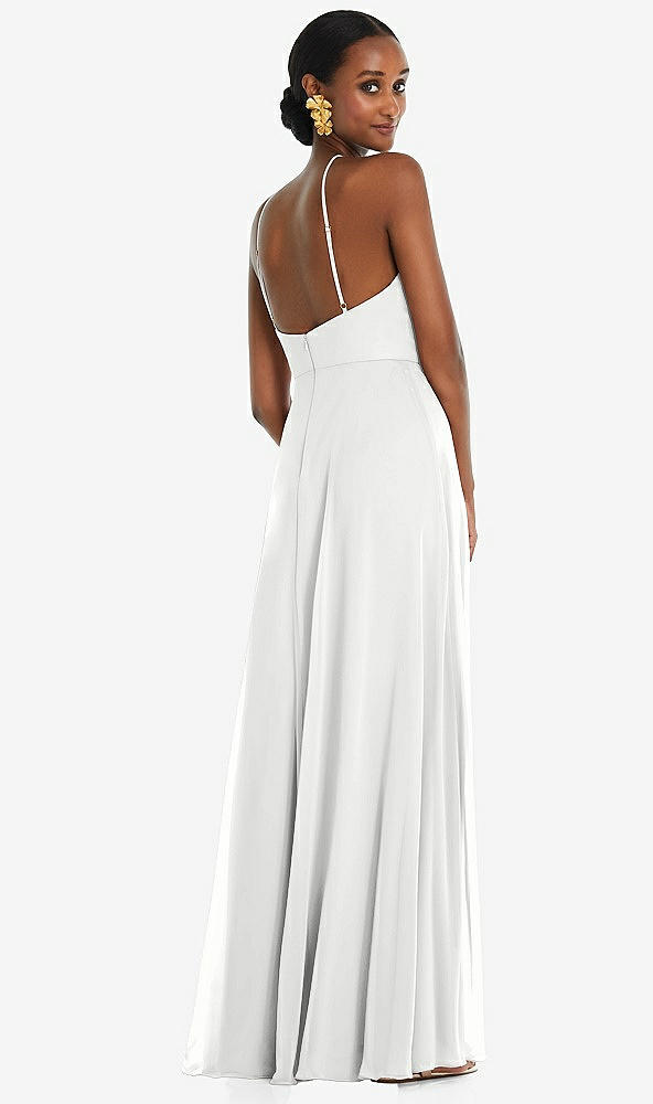 Back View - White Diamond Halter Maxi Dress with Adjustable Straps