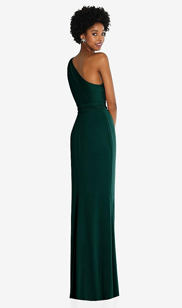 Back View - Evergreen One-Shoulder Twist Draped Maxi Dress