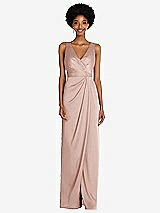 Front View Thumbnail - Toasted Sugar Faux Wrap Whisper Satin Maxi Dress with Draped Tulip Skirt
