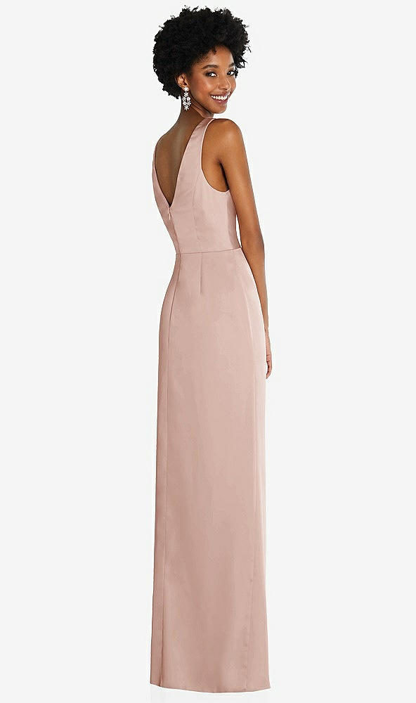 Back View - Toasted Sugar Faux Wrap Whisper Satin Maxi Dress with Draped Tulip Skirt