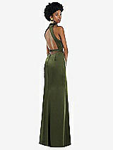 Rear View Thumbnail - Olive Green High Neck Backless Maxi Dress with Slim Belt