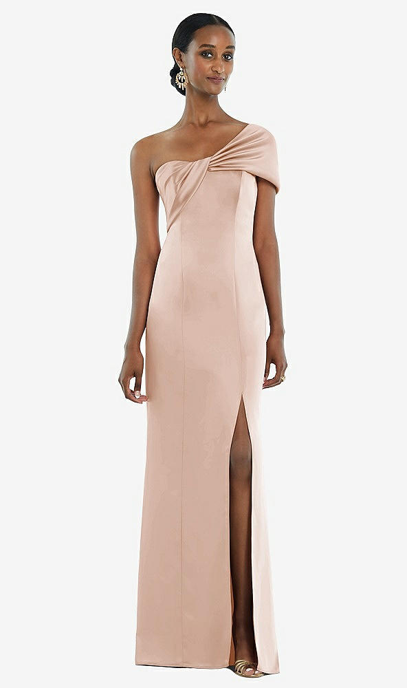 Front View - Cameo Twist Cuff One-Shoulder Princess Line Trumpet Gown