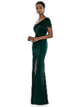 Side View Thumbnail - Evergreen Twist Cuff One-Shoulder Princess Line Trumpet Gown