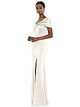 Side View Thumbnail - Ivory Twist Cuff One-Shoulder Princess Line Trumpet Gown