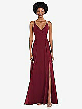 Front View Thumbnail - Burgundy Faux Wrap Criss Cross Back Maxi Dress with Adjustable Straps
