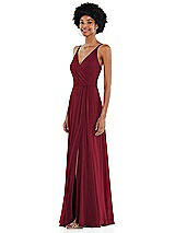 Side View Thumbnail - Burgundy Faux Wrap Criss Cross Back Maxi Dress with Adjustable Straps