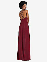 Rear View Thumbnail - Burgundy Faux Wrap Criss Cross Back Maxi Dress with Adjustable Straps