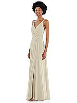 Side View Thumbnail - Champagne Faux Wrap Criss Cross Back Maxi Dress with Adjustable Straps