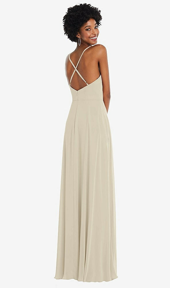 Back View - Champagne Faux Wrap Criss Cross Back Maxi Dress with Adjustable Straps