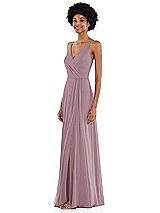 Side View Thumbnail - Dusty Rose Faux Wrap Criss Cross Back Maxi Dress with Adjustable Straps