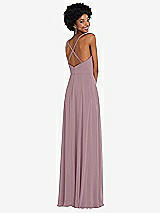Rear View Thumbnail - Dusty Rose Faux Wrap Criss Cross Back Maxi Dress with Adjustable Straps