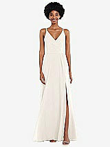 Front View Thumbnail - Ivory Faux Wrap Criss Cross Back Maxi Dress with Adjustable Straps