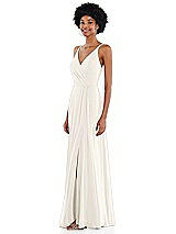 Side View Thumbnail - Ivory Faux Wrap Criss Cross Back Maxi Dress with Adjustable Straps