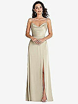 Front View Thumbnail - Champagne Cowl-Neck A-Line Maxi Dress with Adjustable Straps