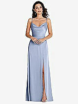 Front View Thumbnail - Sky Blue Cowl-Neck A-Line Maxi Dress with Adjustable Straps