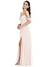Side View Thumbnail - Blush Off-the-Shoulder Draped Sleeve Maxi Dress with Front Slit