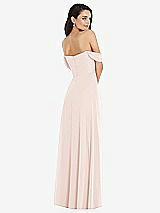 Rear View Thumbnail - Blush Off-the-Shoulder Draped Sleeve Maxi Dress with Front Slit