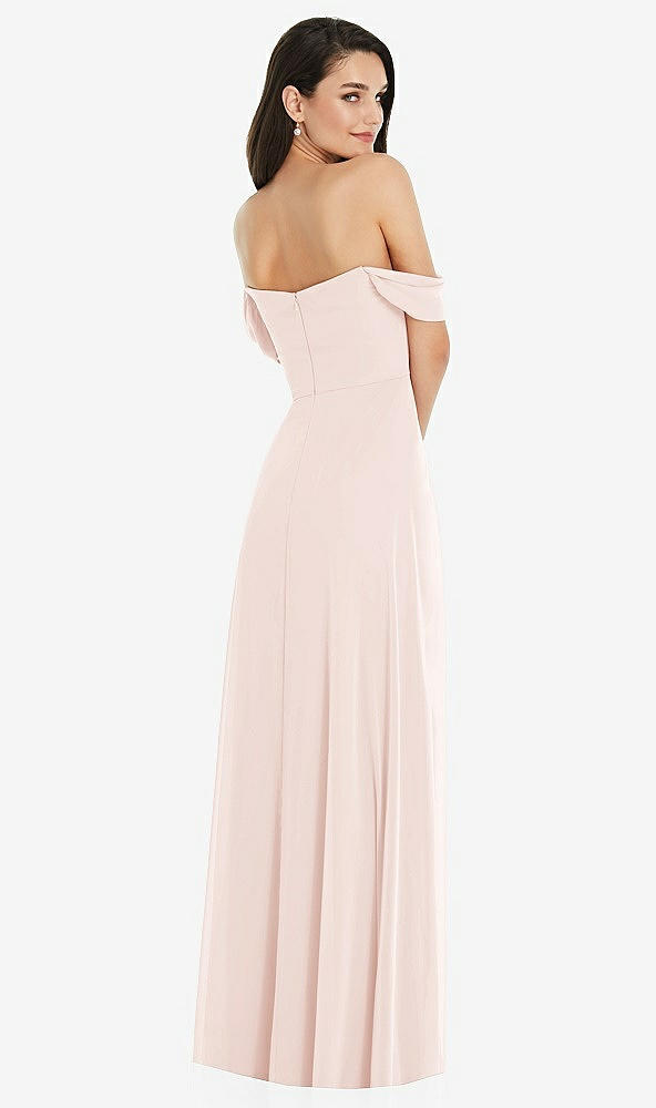 Back View - Blush Off-the-Shoulder Draped Sleeve Maxi Dress with Front Slit