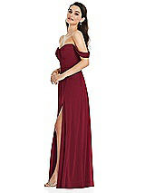 Side View Thumbnail - Burgundy Off-the-Shoulder Draped Sleeve Maxi Dress with Front Slit
