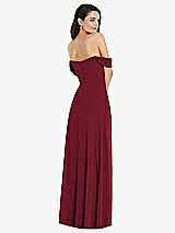 Rear View Thumbnail - Burgundy Off-the-Shoulder Draped Sleeve Maxi Dress with Front Slit