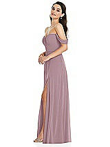 Side View Thumbnail - Dusty Rose Off-the-Shoulder Draped Sleeve Maxi Dress with Front Slit