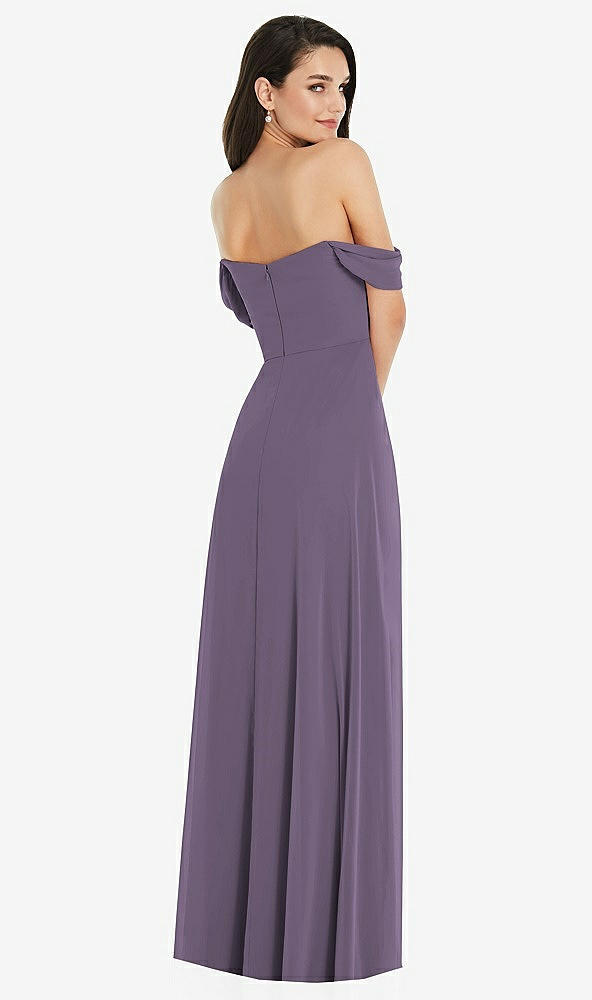 Back View - Lavender Off-the-Shoulder Draped Sleeve Maxi Dress with Front Slit