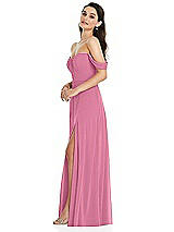 Side View Thumbnail - Orchid Pink Off-the-Shoulder Draped Sleeve Maxi Dress with Front Slit