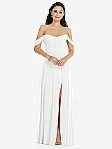Front View Thumbnail - White Off-the-Shoulder Draped Sleeve Maxi Dress with Front Slit