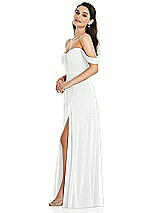 Side View Thumbnail - White Off-the-Shoulder Draped Sleeve Maxi Dress with Front Slit