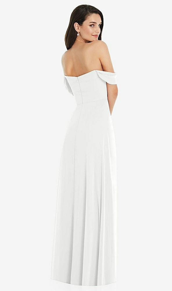 Back View - White Off-the-Shoulder Draped Sleeve Maxi Dress with Front Slit