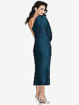 Rear View Thumbnail - Atlantic Blue One-Shoulder Puff Sleeve Midi Bias Dress with Side Slit