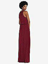 Rear View Thumbnail - Burgundy Scarf Tie High Neck Blouson Bodice Maxi Dress with Front Slit