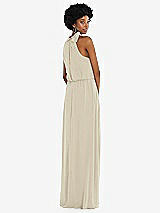 Rear View Thumbnail - Champagne Scarf Tie High Neck Blouson Bodice Maxi Dress with Front Slit