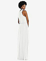Rear View Thumbnail - White Scarf Tie High Neck Blouson Bodice Maxi Dress with Front Slit