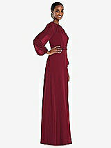 Side View Thumbnail - Burgundy Strapless Chiffon Maxi Dress with Puff Sleeve Blouson Overlay 
