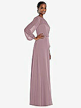 Side View Thumbnail - Dusty Rose Strapless Chiffon Maxi Dress with Puff Sleeve Blouson Overlay 