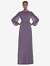 Alt View 1 Thumbnail - Lavender Strapless Chiffon Maxi Dress with Puff Sleeve Blouson Overlay 