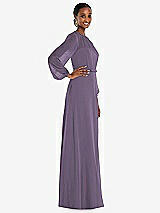 Side View Thumbnail - Lavender Strapless Chiffon Maxi Dress with Puff Sleeve Blouson Overlay 
