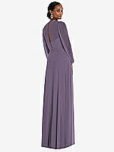 Rear View Thumbnail - Lavender Strapless Chiffon Maxi Dress with Puff Sleeve Blouson Overlay 