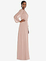 Side View Thumbnail - Toasted Sugar Strapless Chiffon Maxi Dress with Puff Sleeve Blouson Overlay 