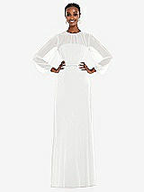 Alt View 1 Thumbnail - White Strapless Chiffon Maxi Dress with Puff Sleeve Blouson Overlay 