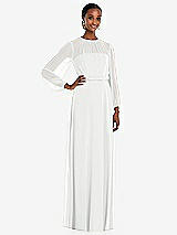 Front View Thumbnail - White Strapless Chiffon Maxi Dress with Puff Sleeve Blouson Overlay 