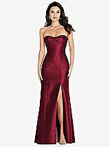 Front View Thumbnail - Burgundy Bow Cuff Strapless Princess Waist Trumpet Gown