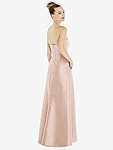 Rear View Thumbnail - Cameo Strapless Satin Gown with Draped Front Slit and Pockets