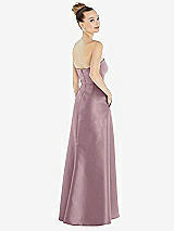 Rear View Thumbnail - Dusty Rose Strapless Satin Gown with Draped Front Slit and Pockets