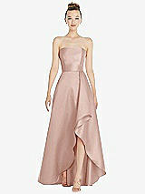 Front View Thumbnail - Toasted Sugar Strapless Satin Gown with Draped Front Slit and Pockets
