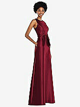 Side View Thumbnail - Burgundy Jewel-Neck V-Back Maxi Dress with Mini Sash